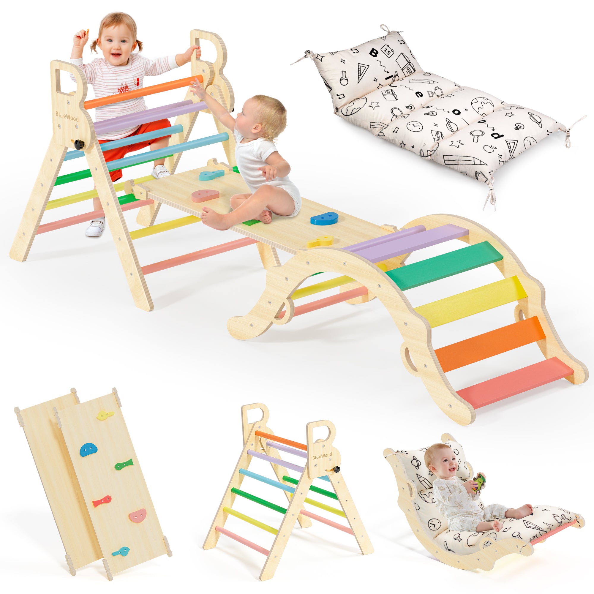 Totsicle- Juego triangular Pikler BlueWood® con cojín *Arcoíris